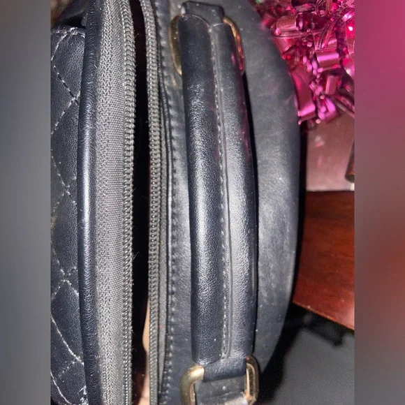 NSK Fashion Crossbody Black Handbag With Gold Buckle Front Pocket Zipper Closure - Picture 4 of 11